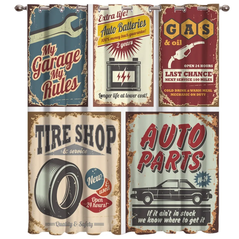 Cars Route 66 ретро постер шторы бензиновая станция коммерческий Kitschy элемент Route 66 принт Декор окна гостиной спальни