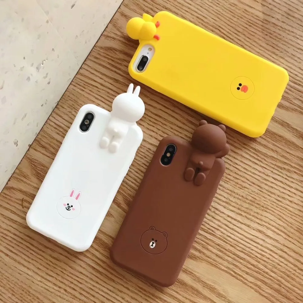 3D мультфильм коричневый Медведь Кролик курица Телефон чехол для iPhone X XS XSMax XR