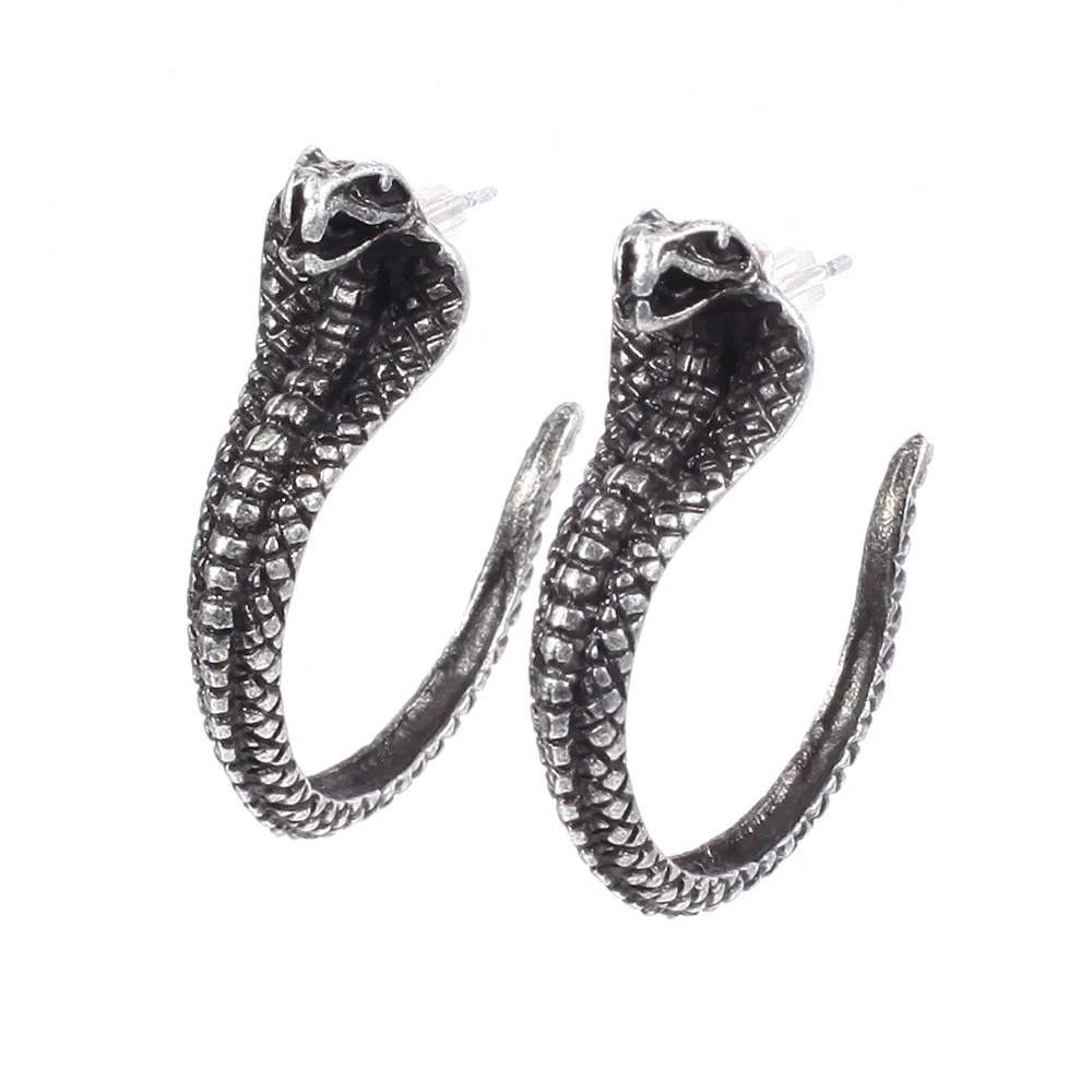 Antique Silver Антикварные серьги-гвоздики в стиле панк со змеиным дизайном, винтажные этнические готические серьги-кобры для женщин и девушек, вечерние Oorbellen Femme - Окраска металла: Antique Silver
