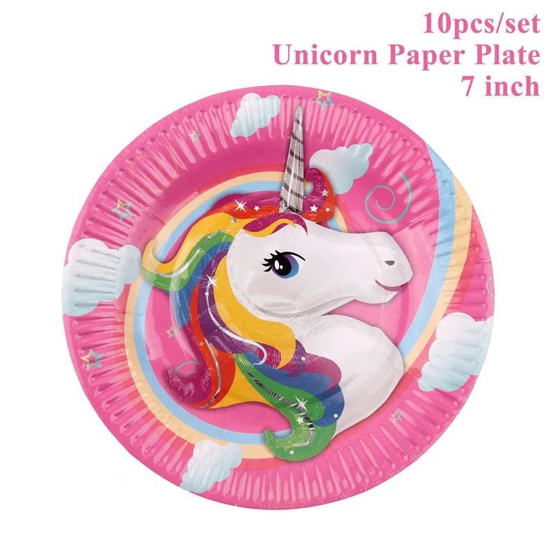 10pcs paper plate Вечерние коробки для попкорна с единорогом FENGRISE, 6 шт., украшения для дня рождения, вечерние сумки для попкорна с единорогом, подарки для детей - Цвет: 10pcs paper plate