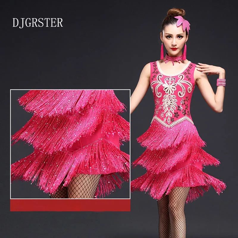 DJGRSTER Для женщин латинское платье для танцев с бахромой Бальные платья латинский
