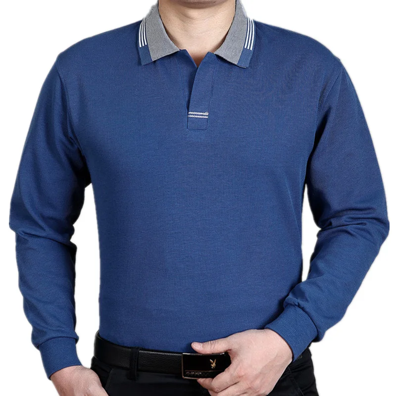 2018 Новая Осенняя повседневная мужская рубашка поло с длинным рукавом из хлопка