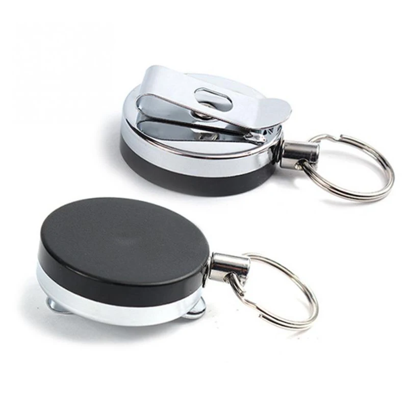 

2 pcs/lot Retractable Reel Recoil Pull Key Ring Chain CSteel Wire Belt Clip Ski Pass ID Card Badge Holder