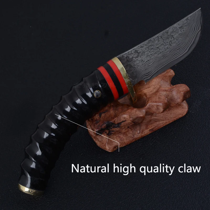 Дамаск Ножи Коготь ручка фиксированным лезвием Охотничьи ручной ковки Сталь 58HRC