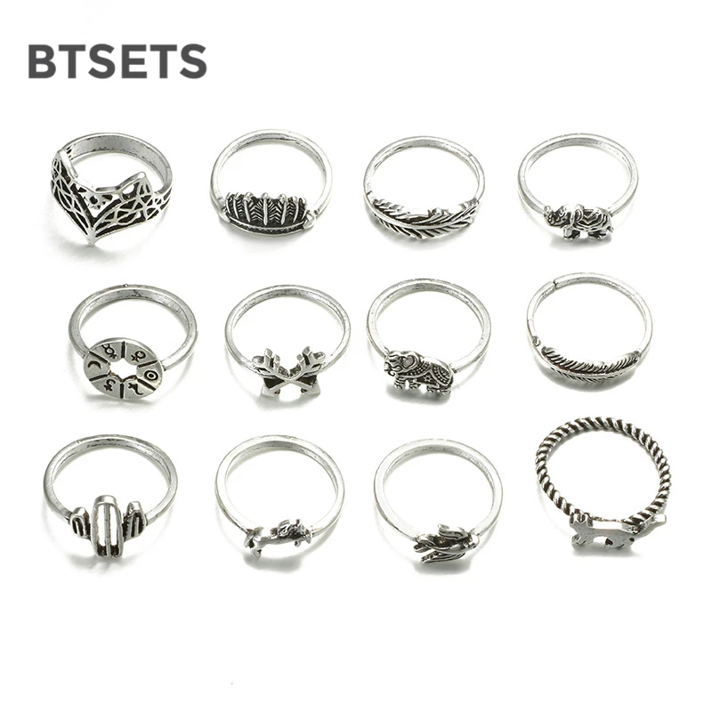 BTSETS 12 шт./компл. Винтажное кольцо на палец с животным принтом для женщин