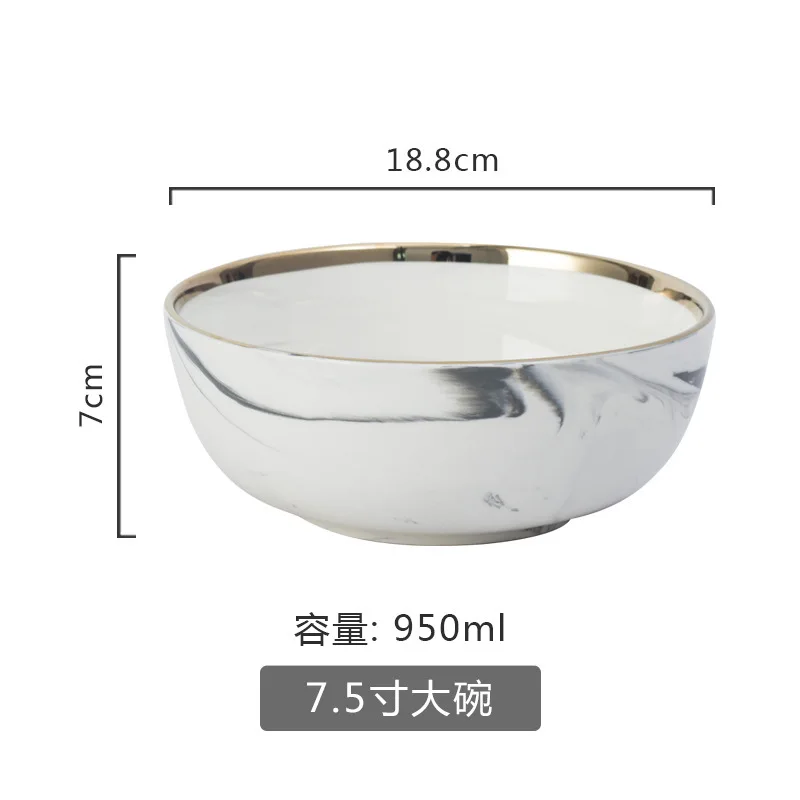 soup noodle bowl Europe Electroplating Marble Phnom Penh Ceramica Plate Western-style Snack Salad Disc Household Soup Bowl Tableware 1pcs - Цвет: soup noodle bowl