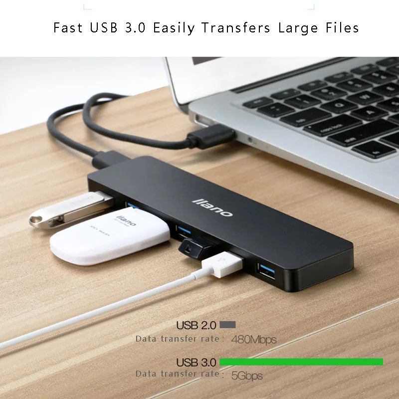 Llano 7 портов USB 3,0 концентратор портативный USB3.0 сплиттер адаптер с микро usb питания для ноутбука