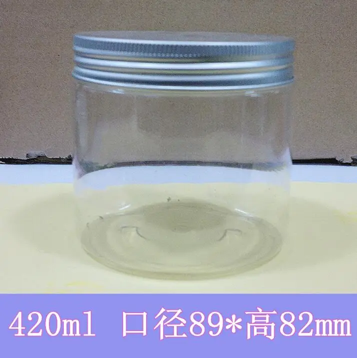 420g clear Storage Jar 420ml PET Plastic Bottle Transparent Bottle Big Size Jar with silver Screw Cap Candy Can Packaging