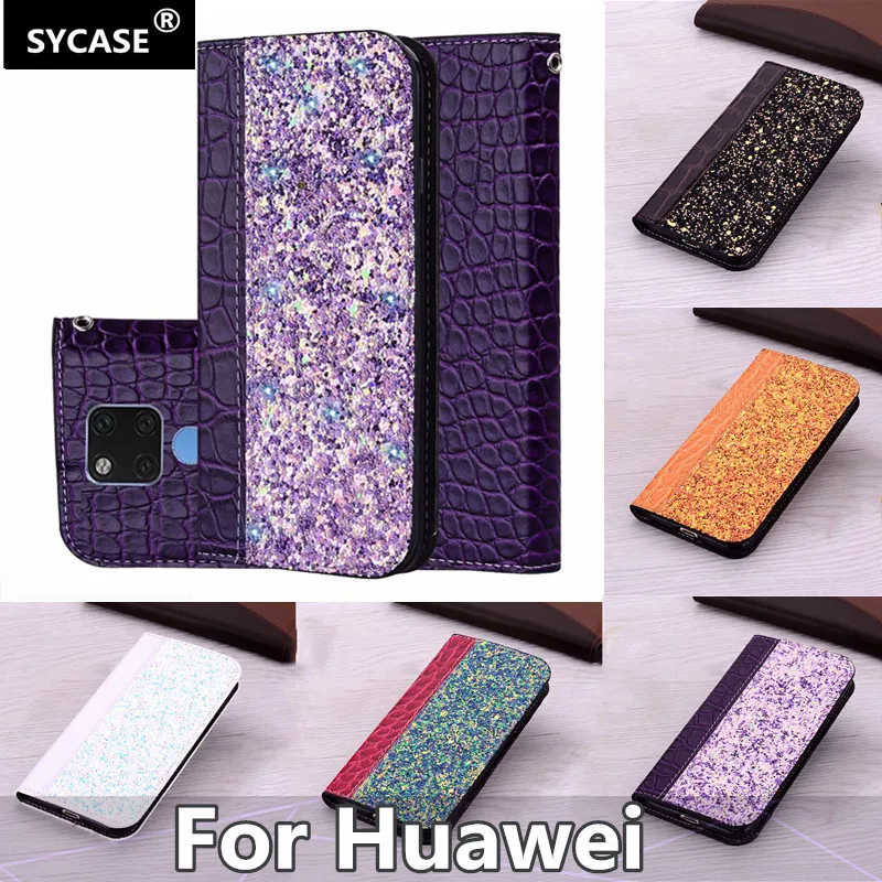 SYCASE для Huawei Mate 10 20 X P20 PRO Lite Honor 9 7A 7X Y6 Prime 2018 шить пайетки флэш чехол из крокодиловой
