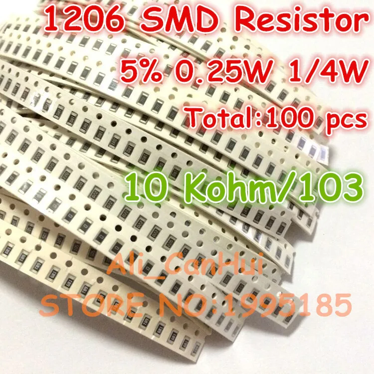 100 шт./лот 1206 5% 10 кОм 10 K 103 1/4 W 0,25 W SMD резистор 3,2*1,6 мм