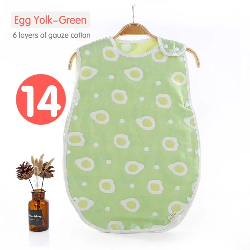 14Egg yolk green Спальный мешок для новорожденных, муслин, чистый хлопок, спальный мешок, мягкий жилет без рукавов, спальный мешок, анти-кик, одеяло Saco Be Dormir Para Bebe - Цвет: 14Egg yolk green