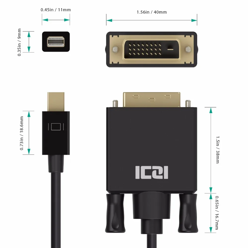 ICZI Mini display port DP to DVI кабель Папа папа Thunderbolt адаптер 1080P 60Hz для MacBook Surface Pro 1m 1 8 m 3m|mini