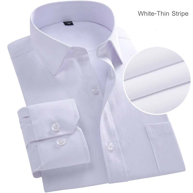 White Thin Stripe U& SHARK, Мужская Базовая рубашка, формальная, деловая, саржевая ткань, легкий уход, длинный рукав, белые топы, рубашки для социальных работ, одежда для офиса - Цвет: White Thin Stripe