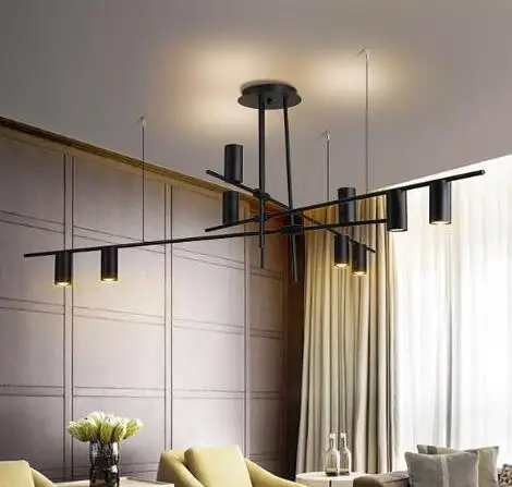 9 light black L200cm Европейский Уникальный дизайн вращающаяся светодиодная люстра GU10 для гостиной металлическая светодиодная подвесная люстра освещение светодиодные светильники - Цвет абажура: 9 light black L200cm
