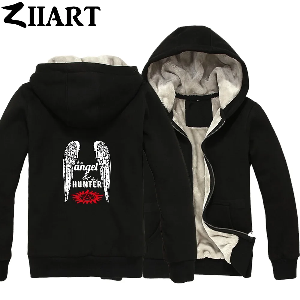 

The Angel The Hunter Supernatural Wing Castiel Red Anti-Possession Boy Man Male Full Zip Autumn Winter Plus Velvet Parkas ZIIART