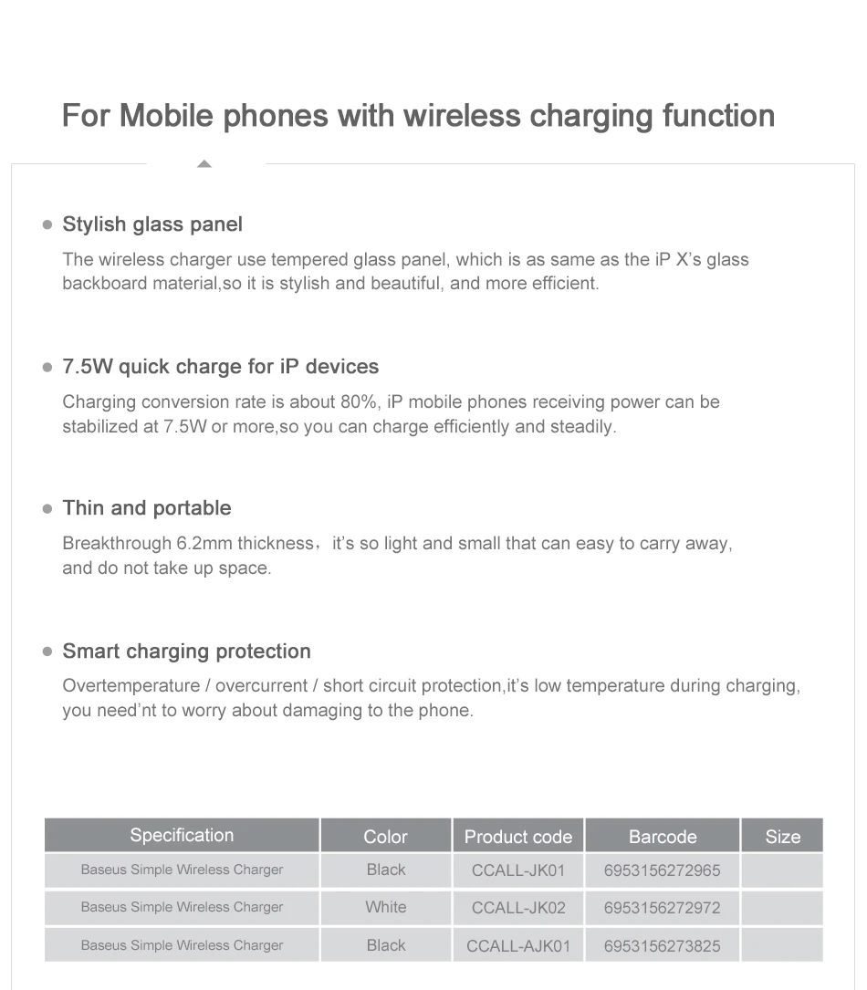 Беспроводное зарядное устройство Baseus Qi для iPhone 11 Pro Max X, стеклянная панель, беспроводная зарядная панель для samsung S9, беспроводная зарядная панель