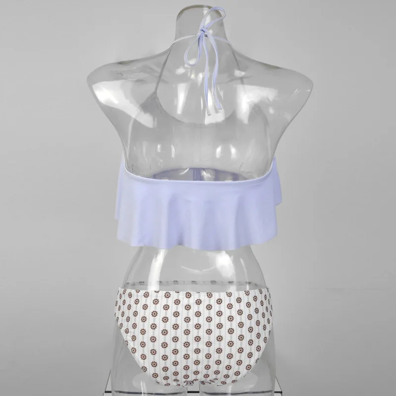 Женский винтажный купальник с оборками фиолетовый купальный костюм в полоску