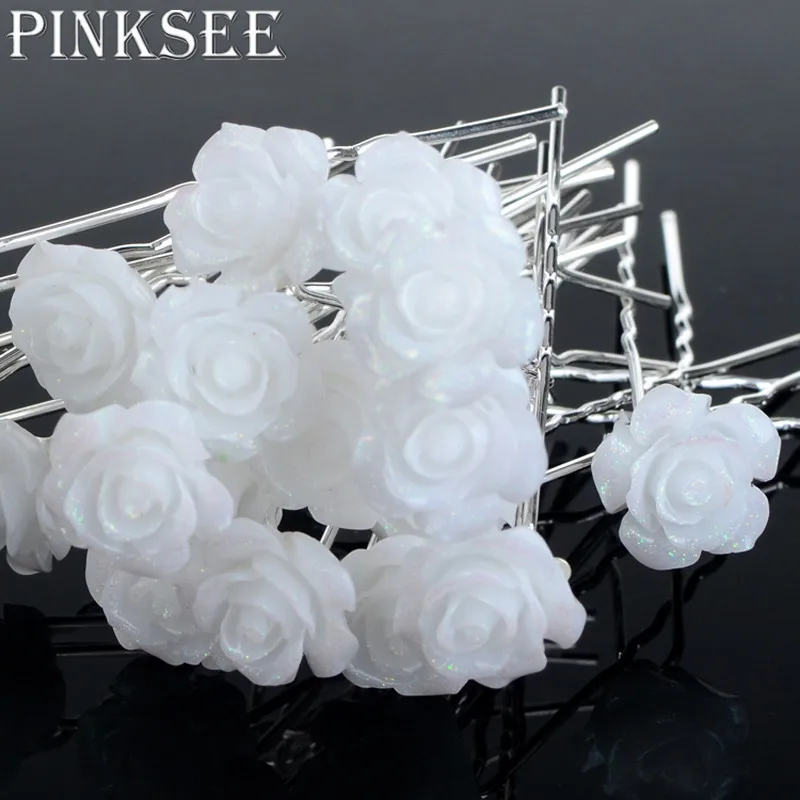 

PINKSEE 20PCS Wedding Hair Accessories White Flower Hair Pins Hair Clip For Women Headwear Ornaments Wholesale
