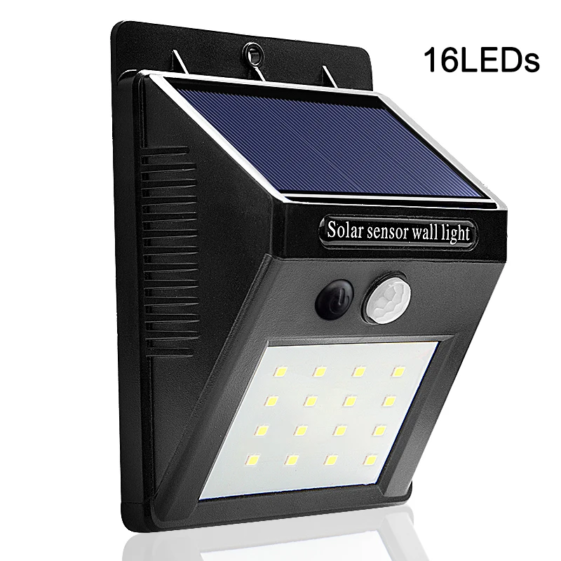 16 LEDs Светодиодный светильник на солнечной батарее, садовые ночные светильники, лампа с солнечной батареей, датчик движения PIR, водонепроницаемый настенный светильник на солнечной батарее для наружного украшения - Испускаемый цвет: 16 LEDs