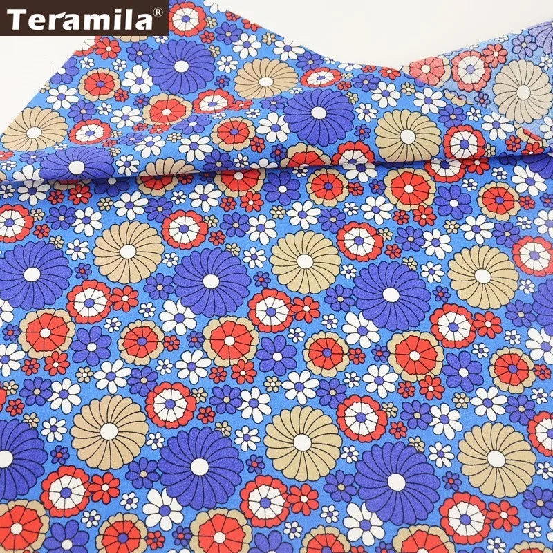 Teramila хлопок поплин Ткань цветочный Рисунок Дизайн синий Лоскутная детская