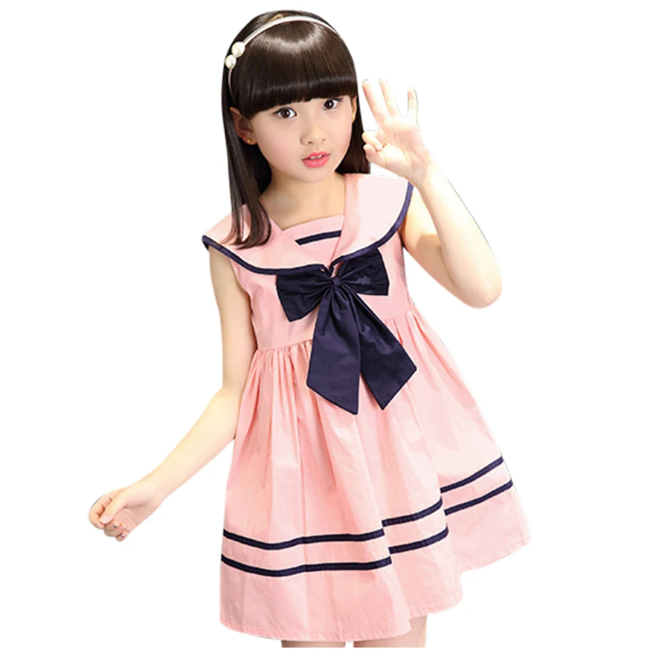 Girl Dress Sailor Collar Vestidos For Children Big Bow Teenage Kids School Clothes Girls 6 8 10 12 13 14 Year | Детская одежда и