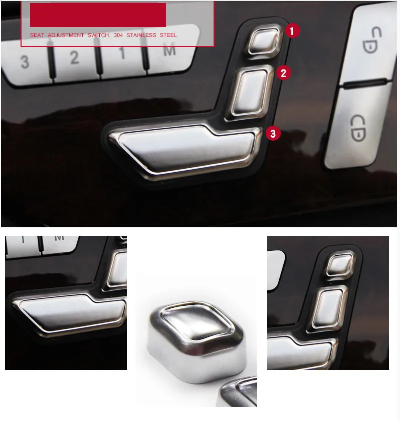Для Mercedes Benz A B C E GL CLA GLA CLS GLK класс W176 W246 W204 W212 W166 ABS Хромированная кнопка регулировки сиденья Крышка для стайлинга автомобилей