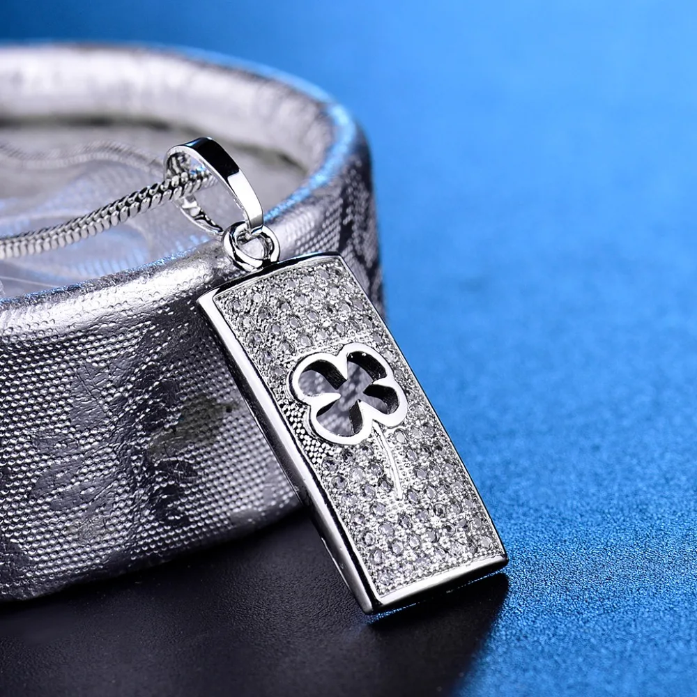 HUCHE Square With Clover Hollow Pendant For Necklace Women Pave AAA Cubic Zircon Vintage Copper Fashion Jewelry HYJP051 | Украшения и