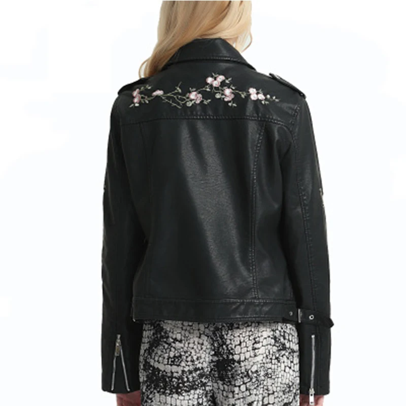 

New autumn women jackets embroidered Lapel leather jackets New Loose PU Faux Leather Jackets Women Classic Moto Biker Jackets