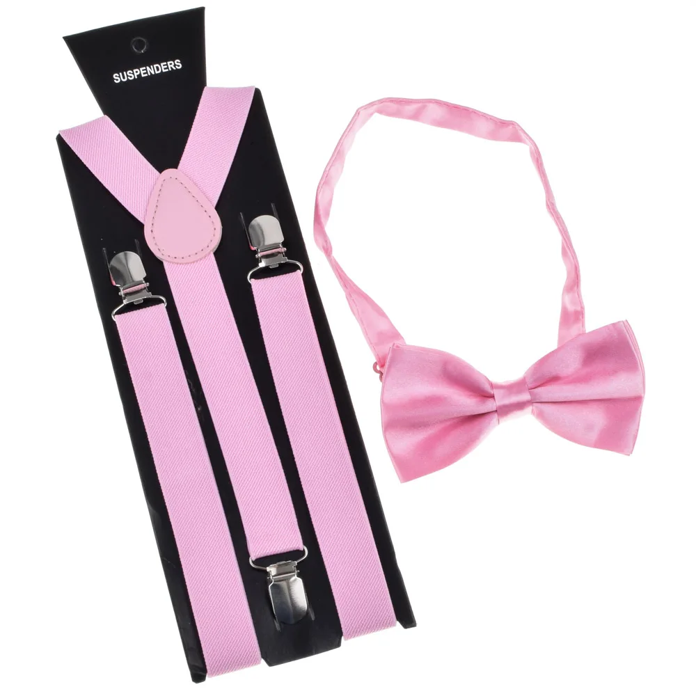 H Bow tie Suspender Set Adjustable Elastic Wedding Belt Strap Shirts Brace For Men Women - Цвет: H