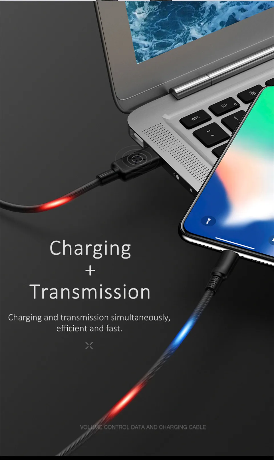 Светодиодный светильник Micro USB кабель, регулятор громкости танцы флэш-кабель для iPhone X светильник ing type-C телефон синхронизация данных 2A кабель для быстрой зарядки