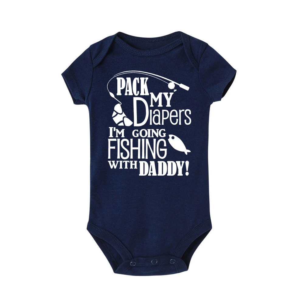 R145-SRPDB- Летний комбинезон с надписью «I am going Fishing with daddy» для новорожденных мальчиков и девочек, комбинезон с короткими рукавами, одежда для детей от 0 до 24 месяцев - Цвет: R145-SRPDB-