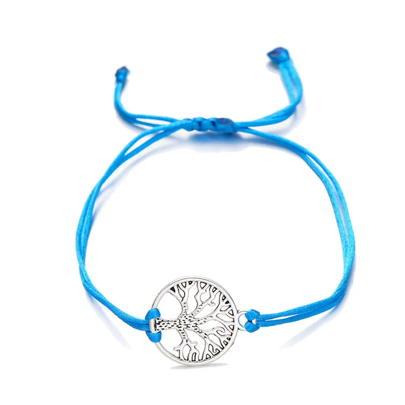 light blue Новинка, серебряный цвет дерево жизни, очаровательный браслет для женщин, мужчин, детей, простой красный плетеный браслет, пара, сделай сам, ювелирное изделие, подарок - Окраска металла: light blue