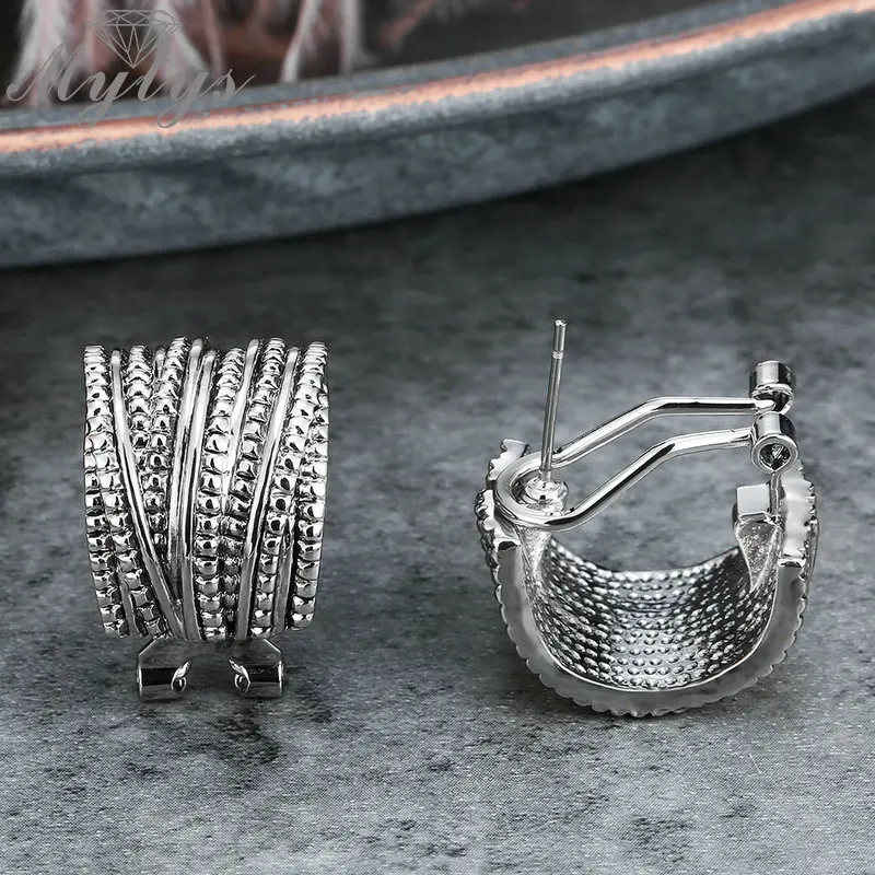 Mytys серебряный дизайн ретро антикварные Эффектные серьги Геометрические линии