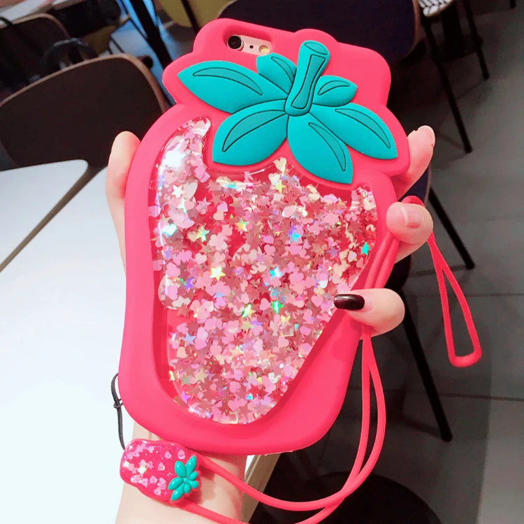 GlamPhone чехол 3D Клубника жидкий зыбучий песок Прозрачный блестящий чехол для iPhone X 8 6s 6 7 Plus мягкие силиконовые чехлы