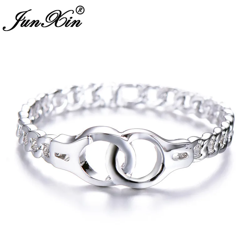 Изящное кольцо JUNXIN с наручниками тонкая цепь белым золотом простые