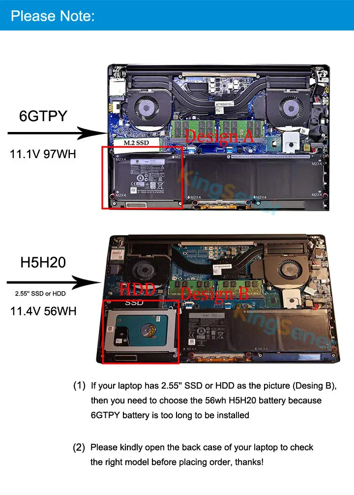 KingSener Новинка 11,4 V 97WH 6GTPY Аккумулятор для ноутбука DELL Precision 5520 5530 для DELL XPS 15 9570 9560 серии ноутбуков