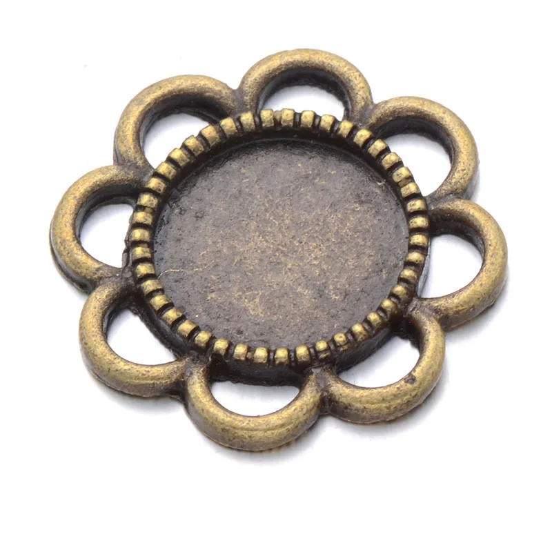 10 шт./лот 12 мм Круглые Цветочные кружевные Подвески рамки подходят для