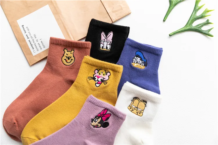 Женские носки ярких цветов Harajuku модные хлопковые носки до щиколотки 1 пара браслет на ногу для девочек с вышивкой аниме