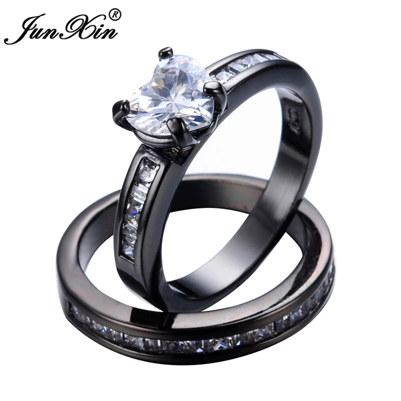 Набор Колец JUNXIN с белым цирконием Ювелирное Украшение черным и золотым покрытием