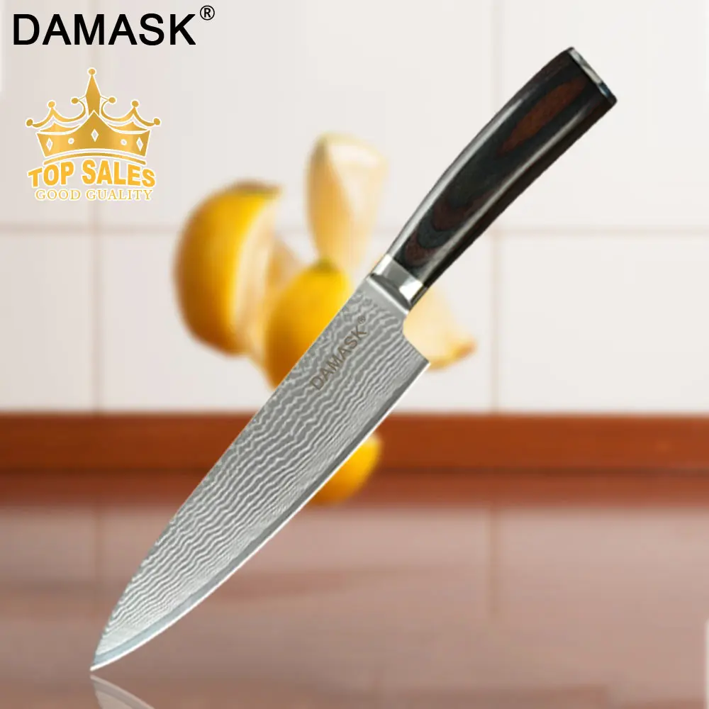 D 8 Chef Knife Набор кухонных ножей Damask " шеф-повара 8" нарезка " сантоку 7" разделка Профессиональные Кухонные ножи Япония Дамасская сталь рыба и нож для мяса - Цвет: D 8 Chef Knife