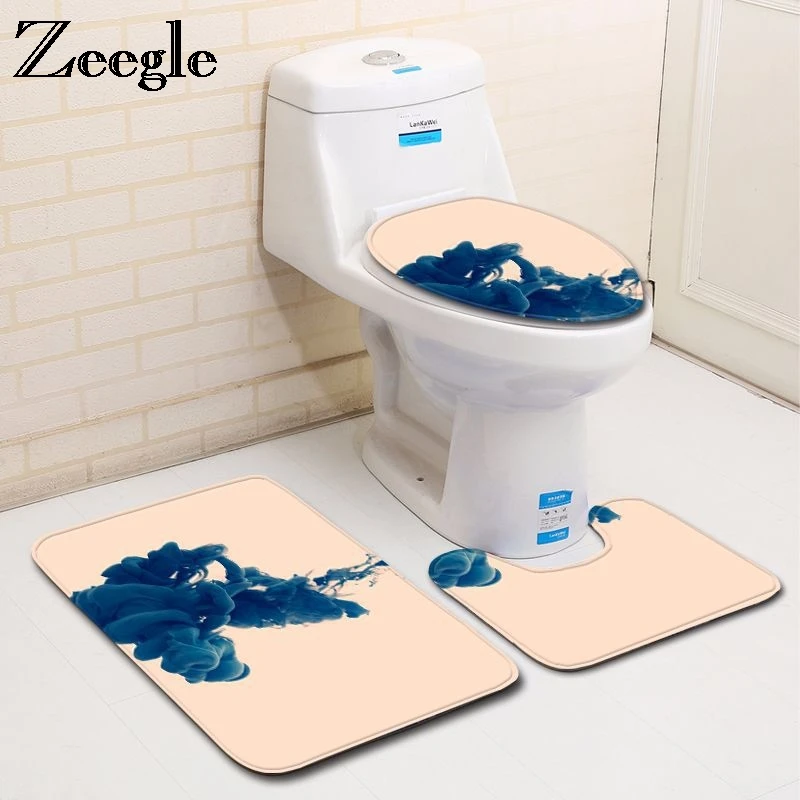 

Zeegle 3pcs Bathroom Mat Set Anti-slip Bathroom Floor Mats Pedestal Rug Shower Mat Flannel Bathroom Rugs and Toilet Mats