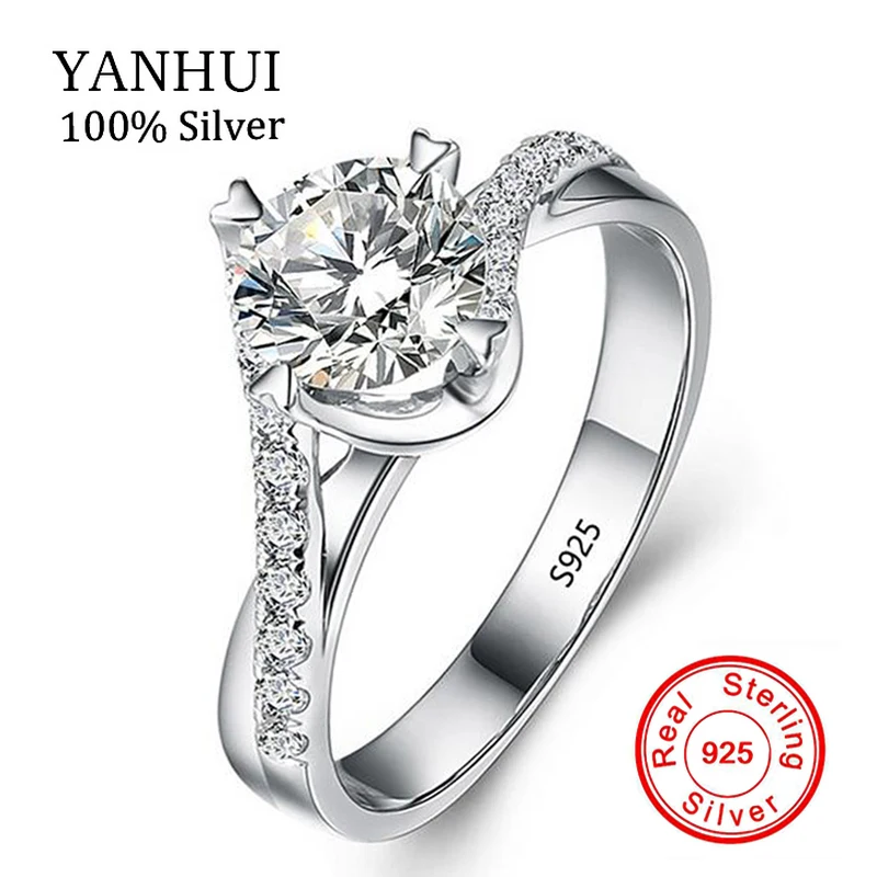 YANHUI Twist Curl Твердые 925 пробы серебряные Необычные кольца набор 1 карат CZ Диамант Юбилей обручальные кольца для женщин JR071