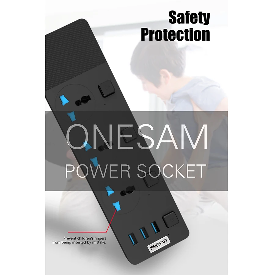 ONESAM Мульти USB разъем силовая полоса 2 м удлинитель питания 3000 Вт 16А высокой мощности 3 розетки 3 usb порта США ЕС Великобритания универсальная штепсельная розетка