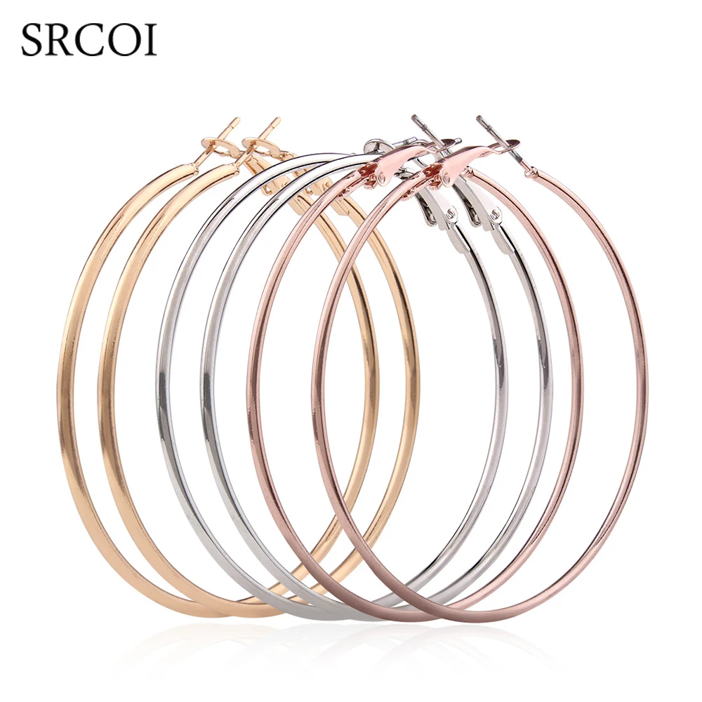 SRCOI, большие женские кольца, модные, женские, Преувеличенные, с петлей, круглое кольцо, серьги, круглые серьги, металлические ювелирные изделия, Pendientes, панк
