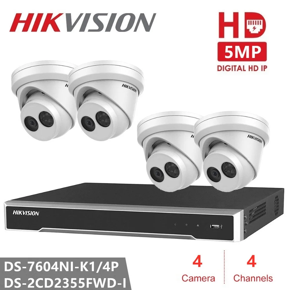 Hikvision 5MP CCTV Камера Наборы 4CH + 4 камеры DS-2CD2355FWD-I безопасности IP Сетевая камера