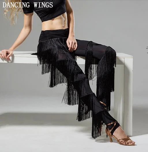 Женские длинные брюки карандаш DANCING WINGS эластичные черные с высокой талией и