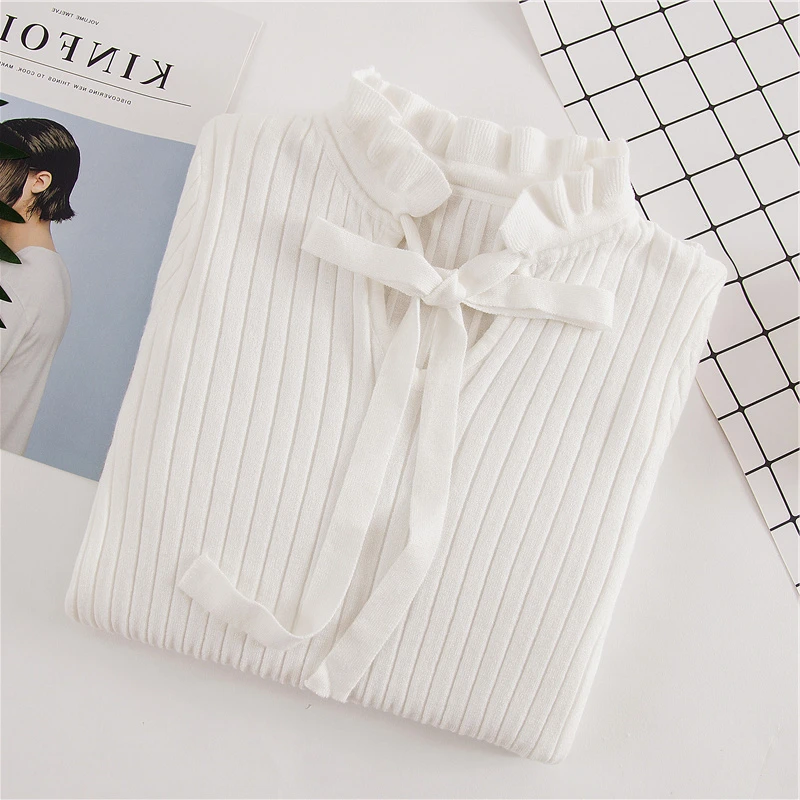 Зимний новый вязаный женский свитер с расклешенными рукавами однотонный пуловер