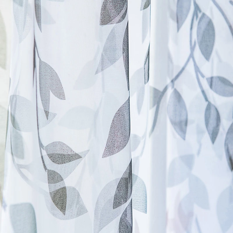 Тюлевые шторы с вышитыми зелеными листьями ивы для гостиной белые вышивкой из