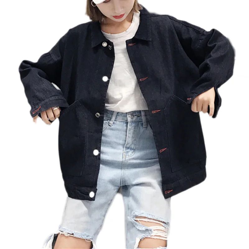 Женская винтажная куртка BF черная свободная повседневная с дырками|jacket spring|jean
