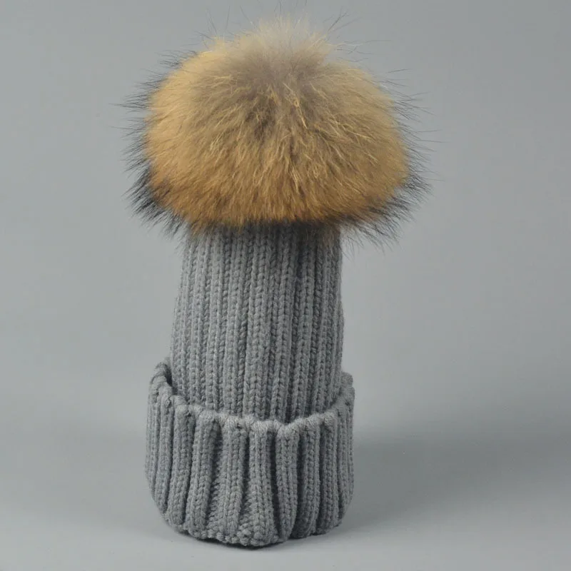 15 см большой шарик Мужская и женская шапка из натурального меха енота Толстая